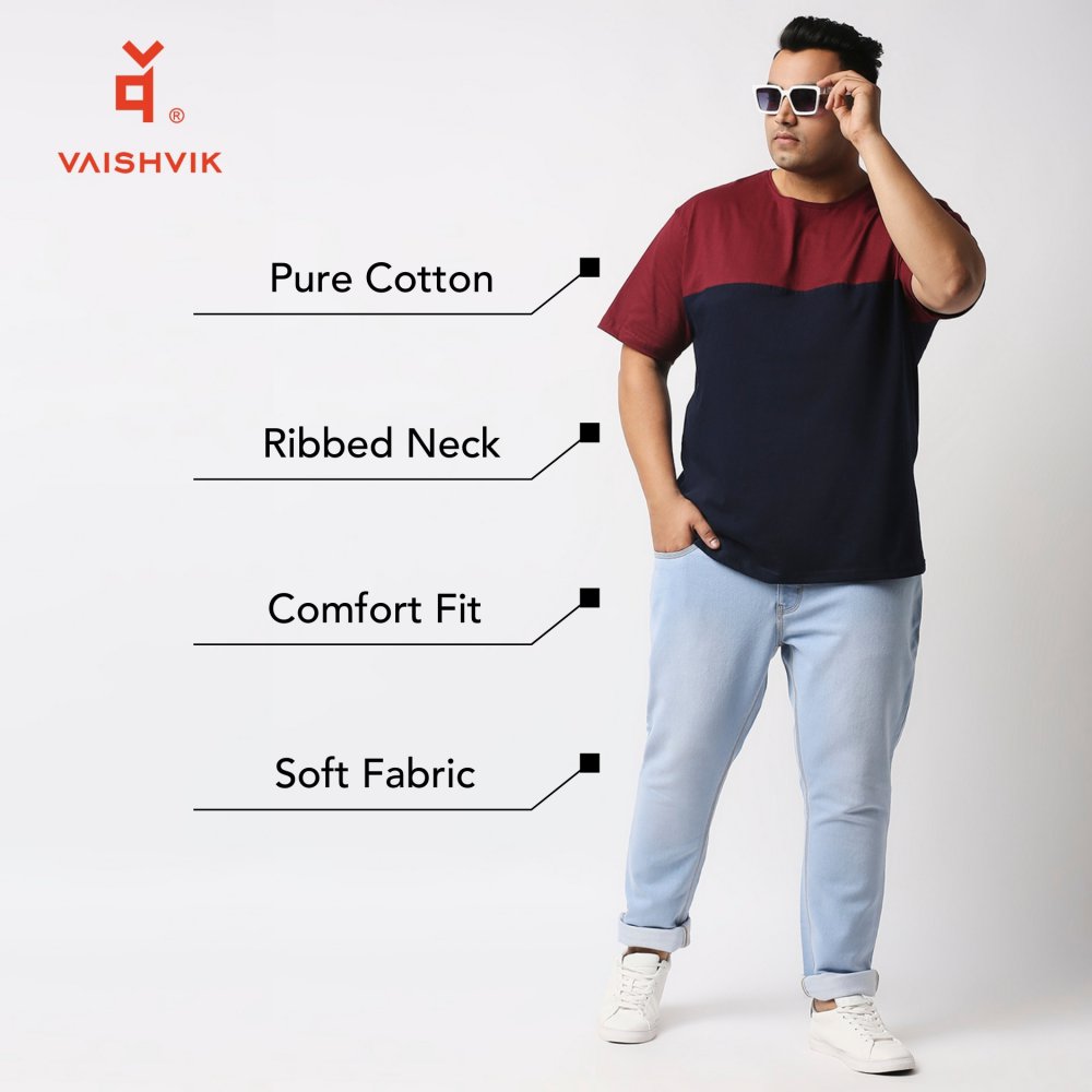 T-Shirt - Color Block - Navy Maroon