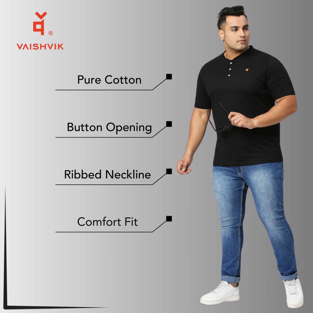 T-Shirt - Henley - Jet Black